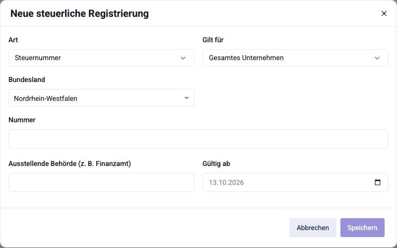 Der Dialog für eine neue Registrierung