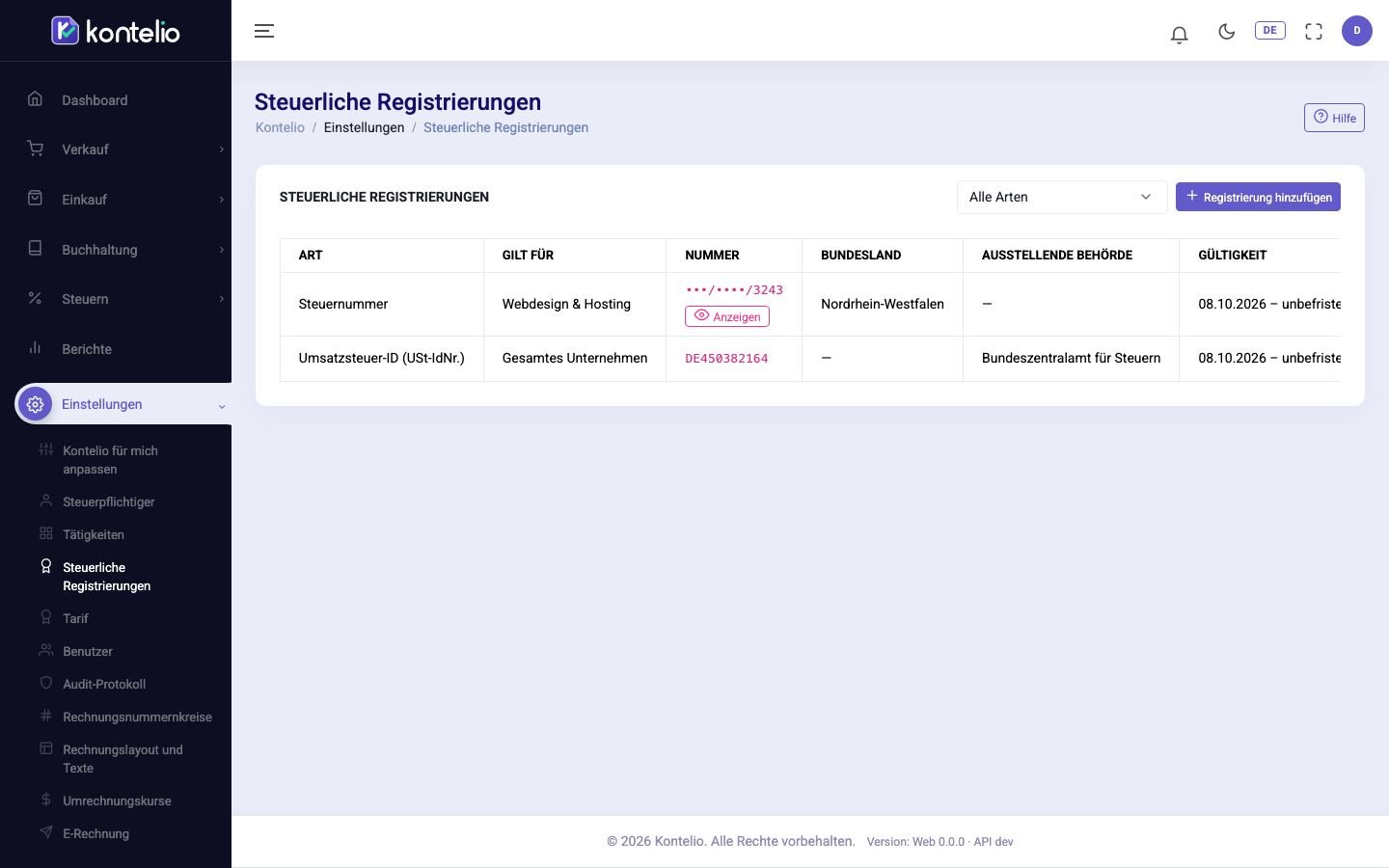 Die Liste der Registrierungen