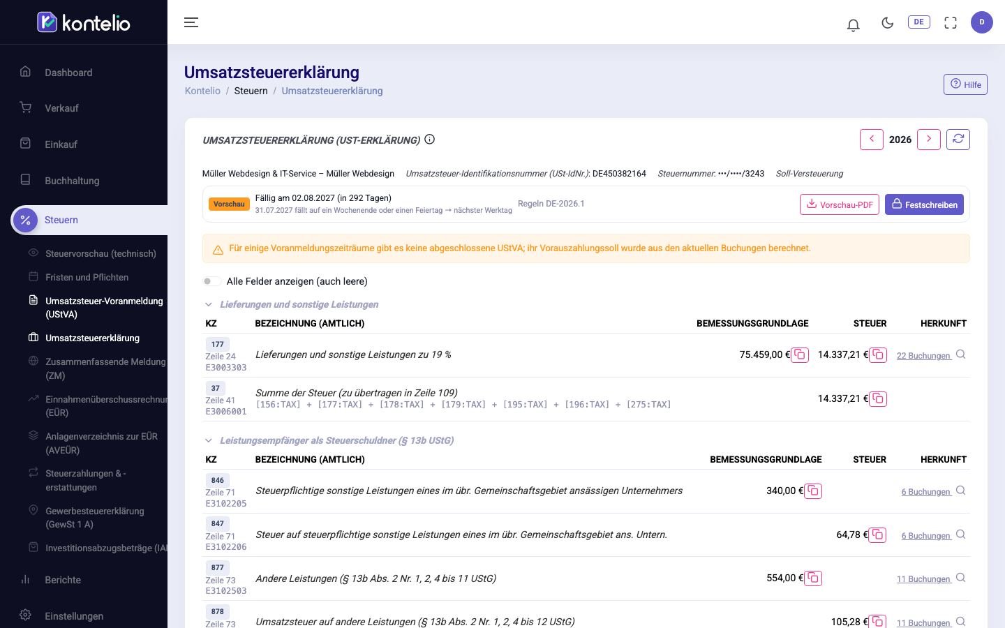 Die Umsatzsteuererklärung mit der Abstimmung der Voranmeldungen