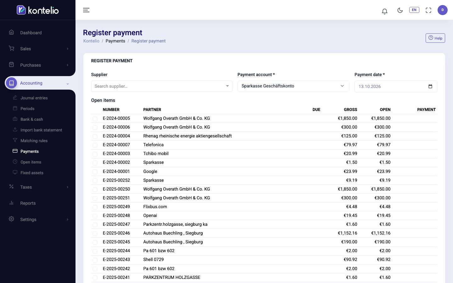 The editor for a new payment