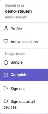 The user menu