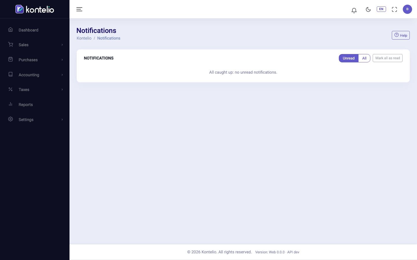 The page with all notifications