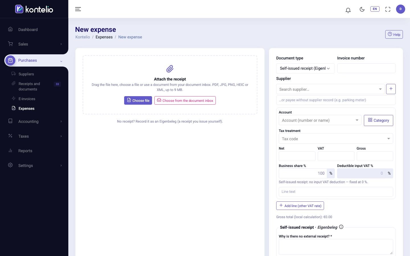 Screenshot from Kontelio: Record expense