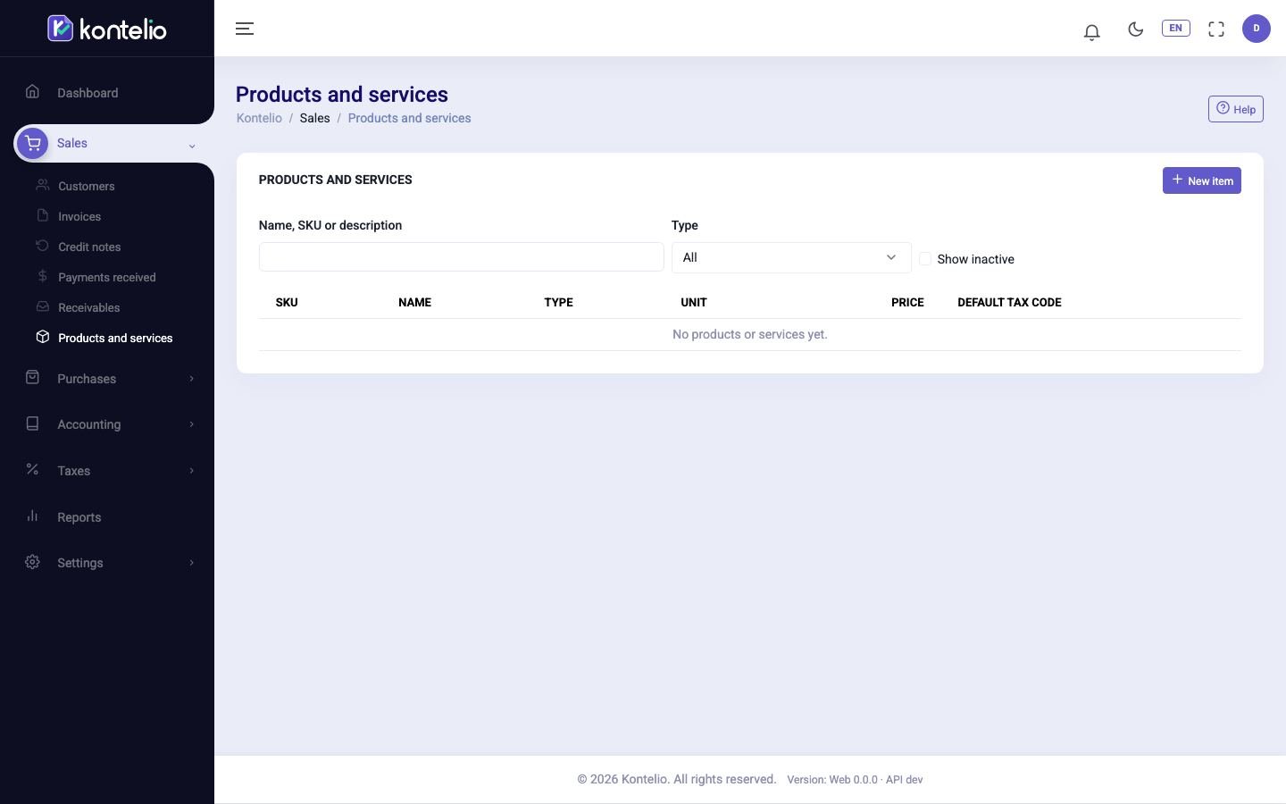 The list of products and services
