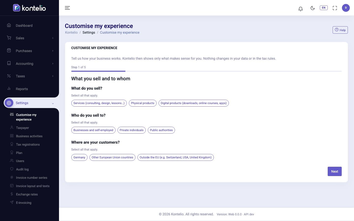 Screenshot from Kontelio: Language and view