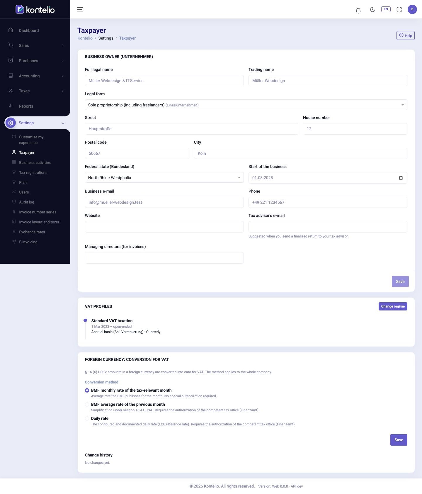 Master data and VAT profiles