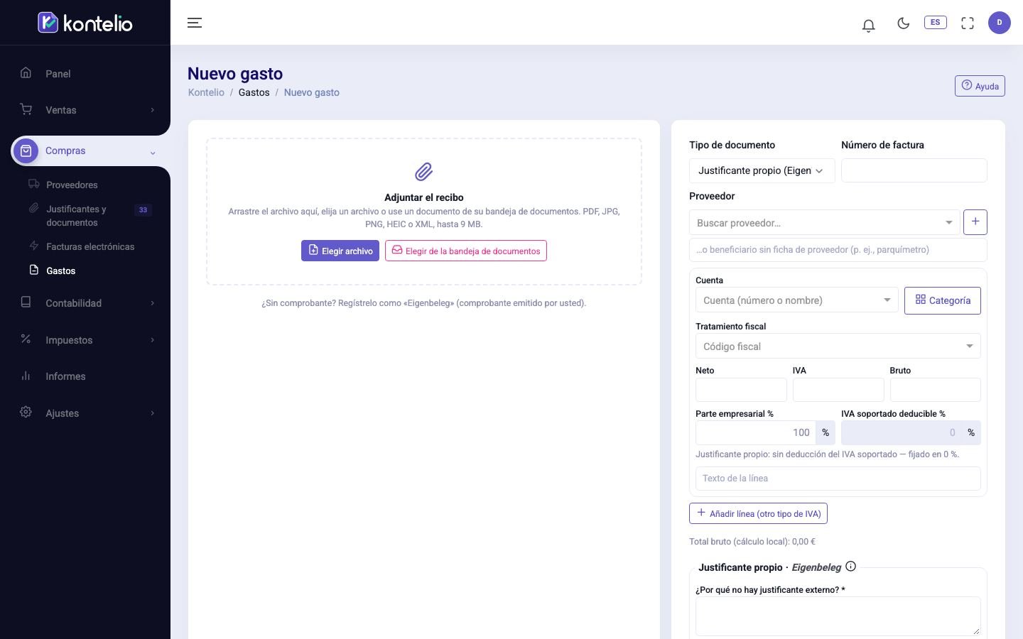Captura de pantalla de Kontelio: Registrar gasto