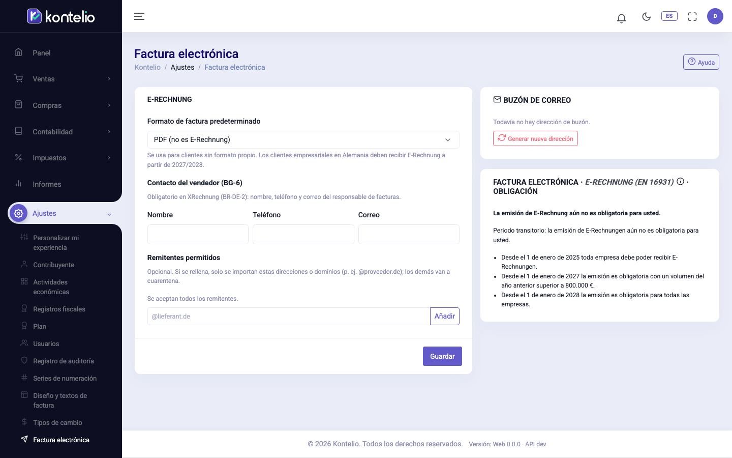 Los ajustes de la factura electrónica
