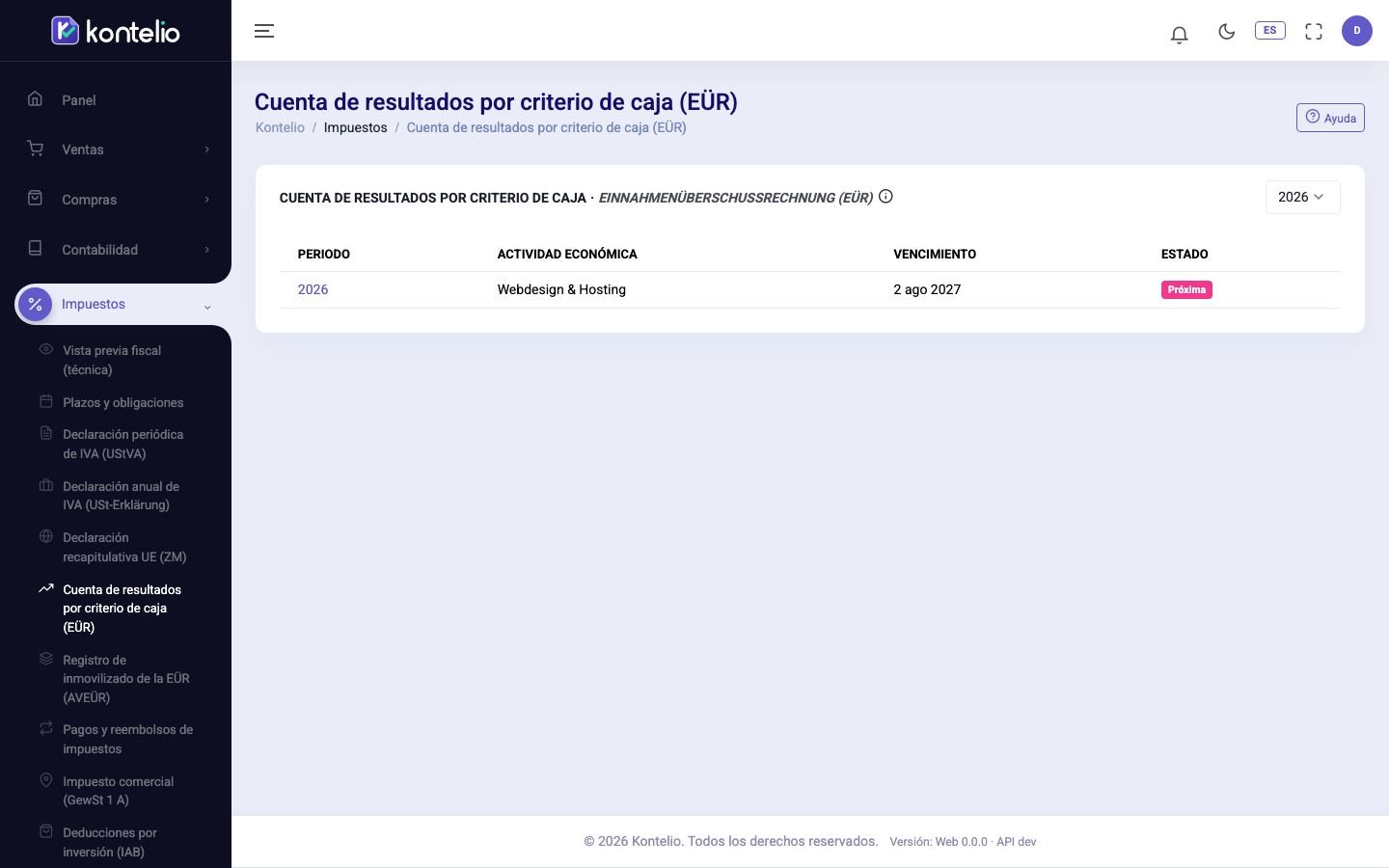 Captura de pantalla de Kontelio: Cuenta de ingresos y gastos (EÜR)