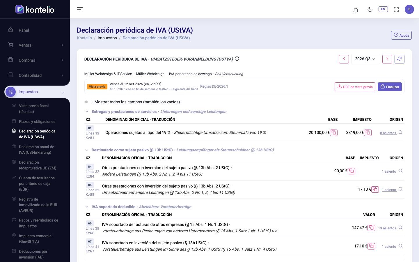 La declaración anticipada de un trimestre en estado Vista previa