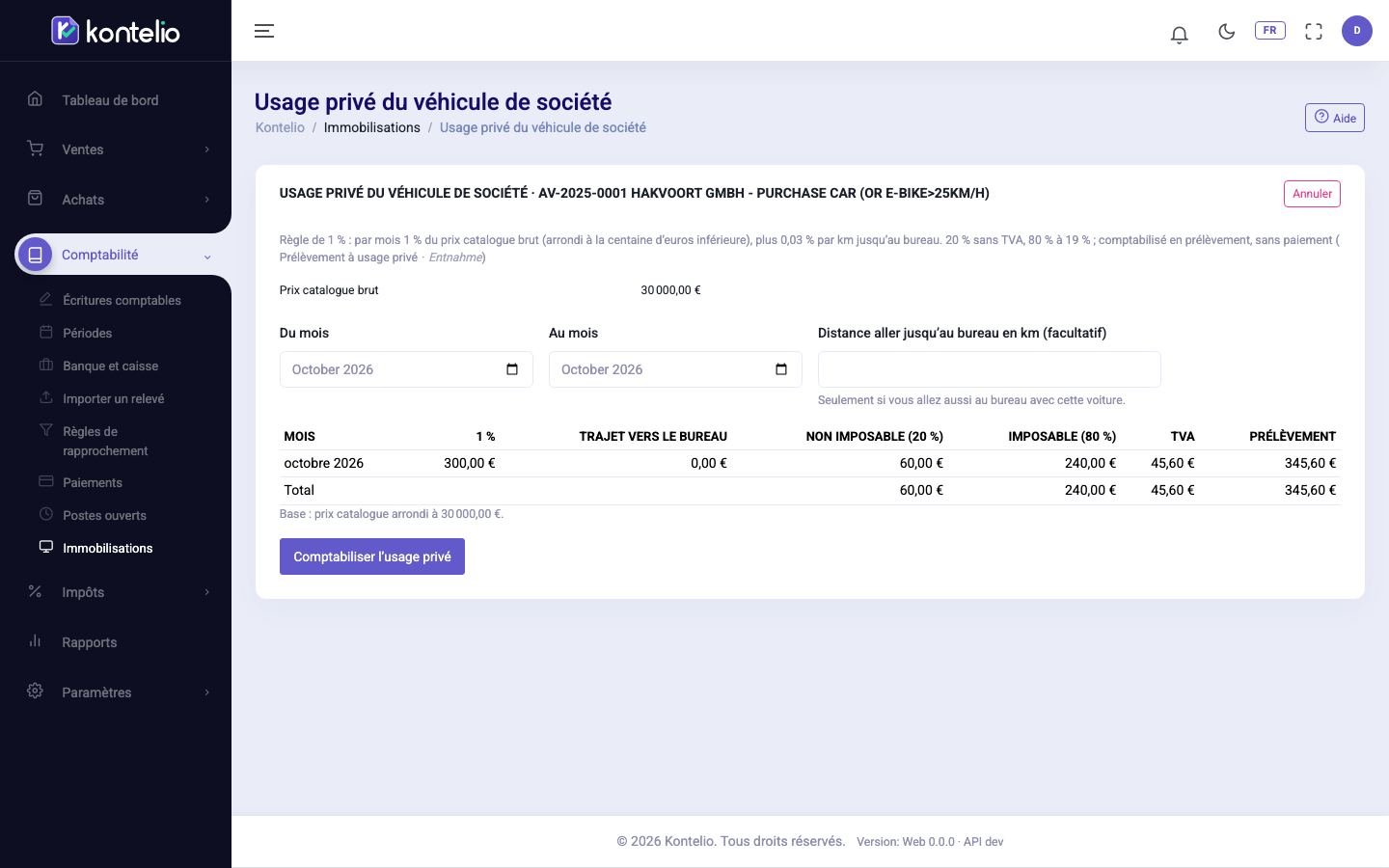 L'usage privé d'une voiture de société selon la règle du 1 % dans l'aperçu