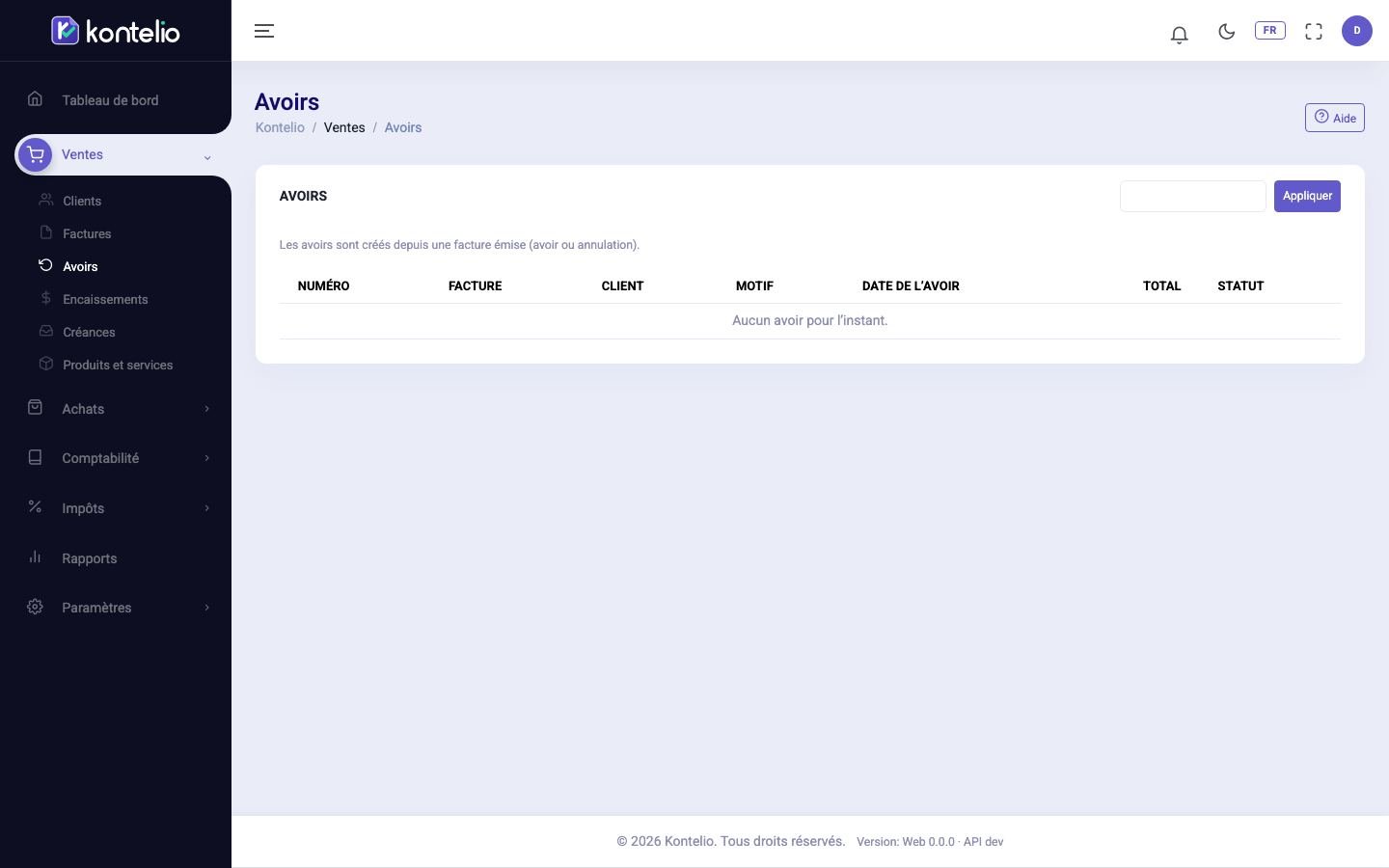La liste des factures rectificatives