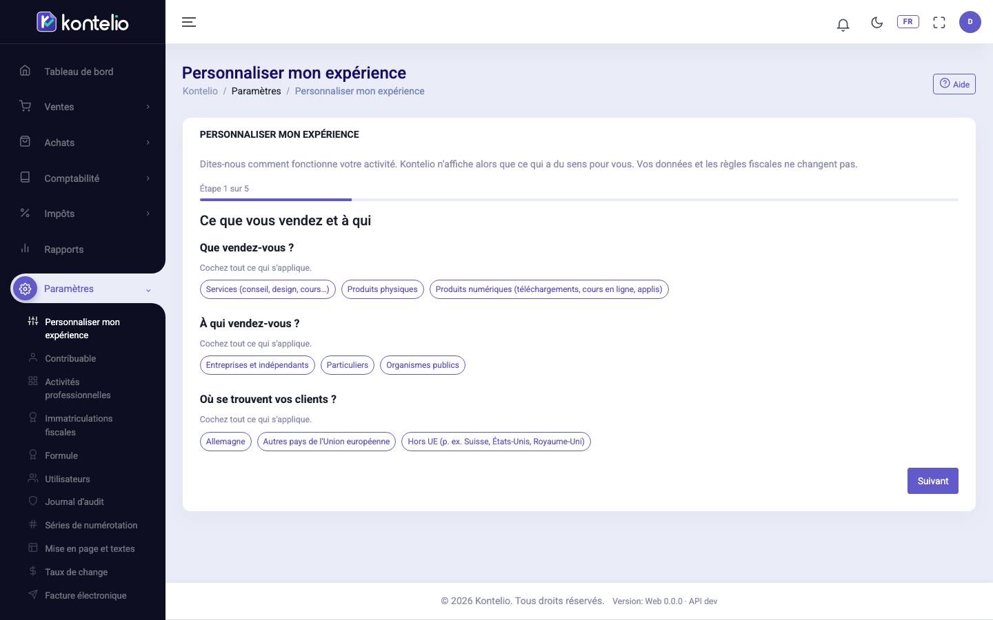 Capture d’écran de Kontelio : Langue et affichage