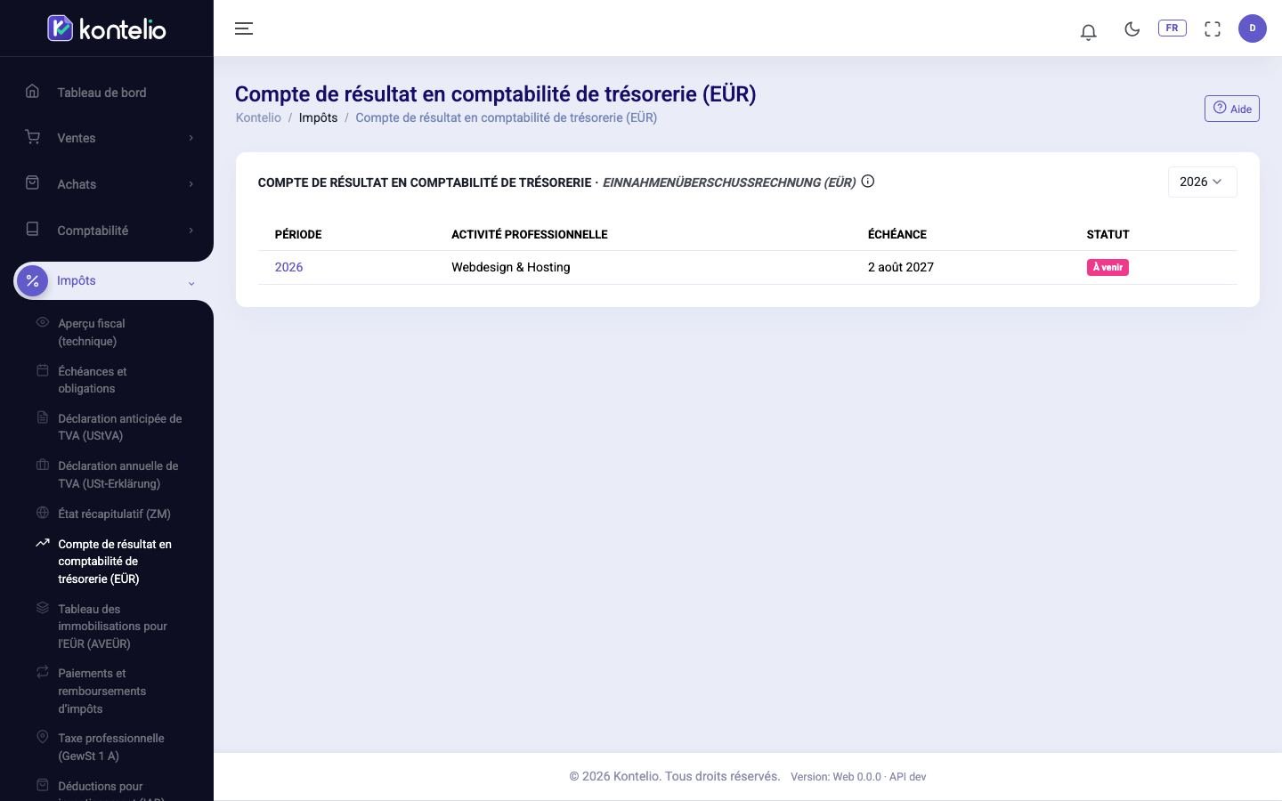 Capture d’écran de Kontelio : Einnahmenüberschussrechnung