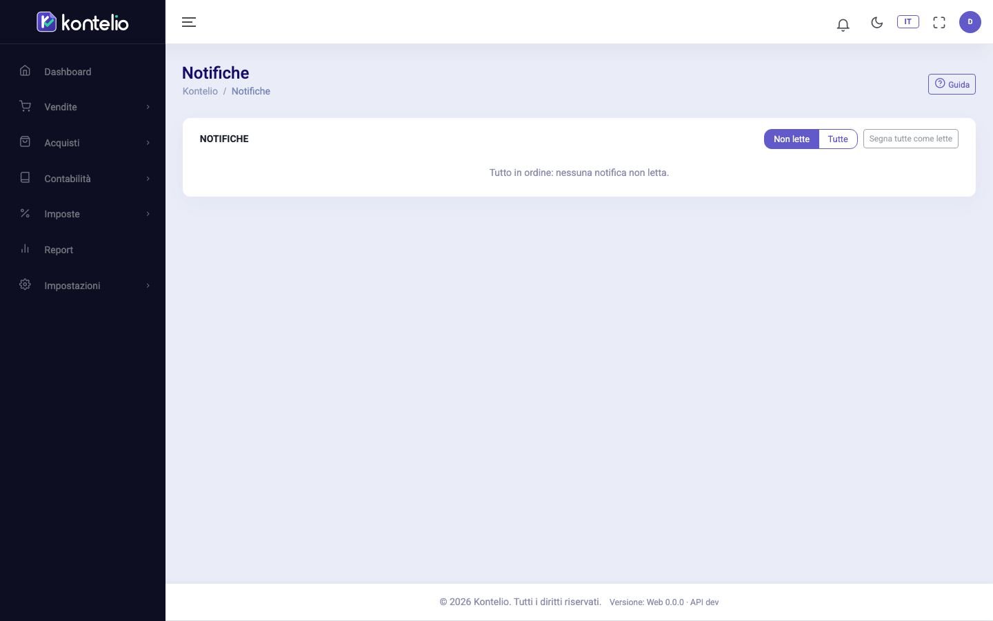 La pagina con tutte le notifiche