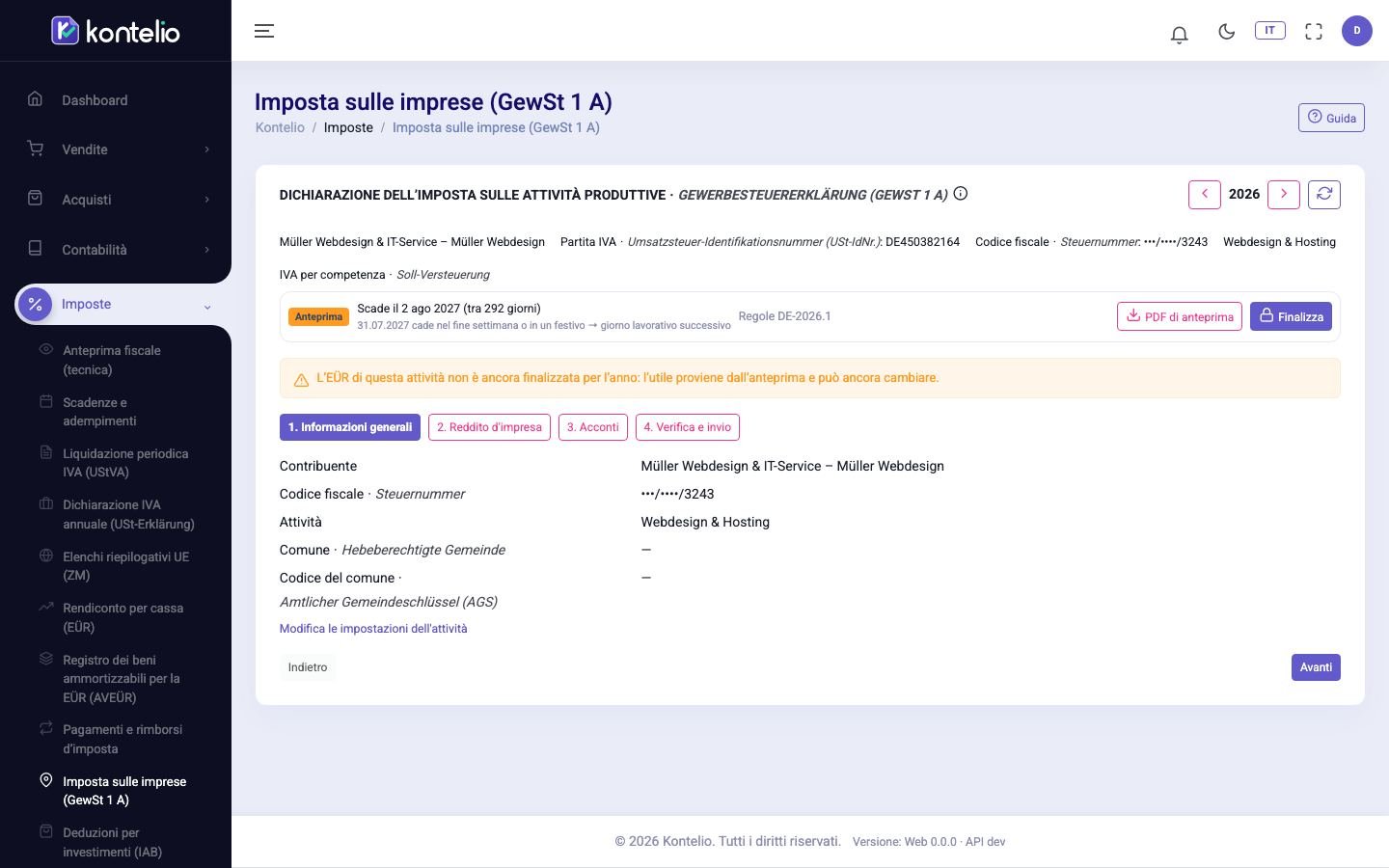 Schermata di Kontelio: Gewerbesteuer