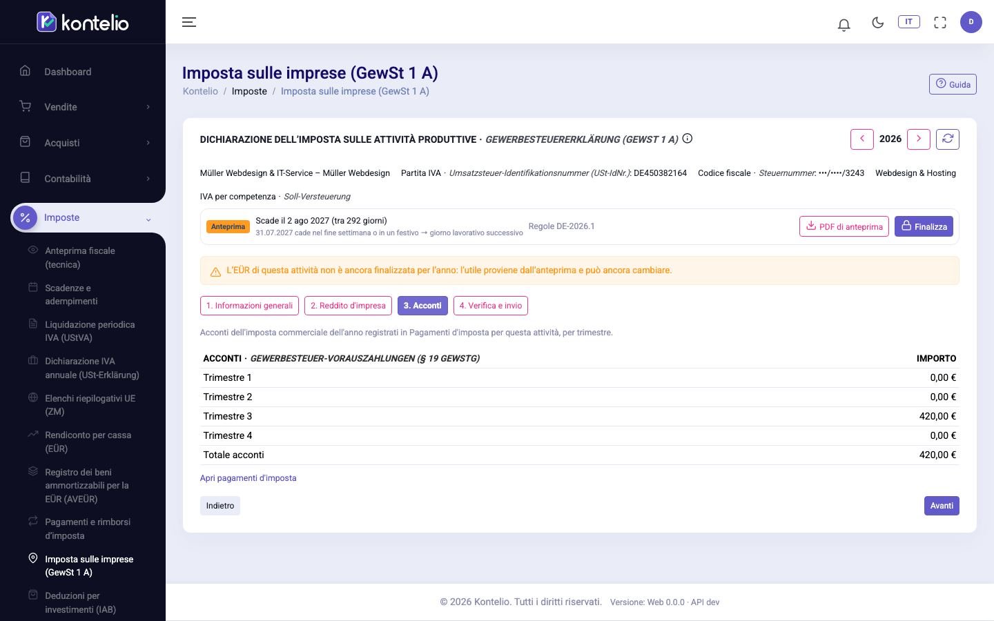 Il passo con gli acconti dell'imposta sulle attività produttive per trimestre