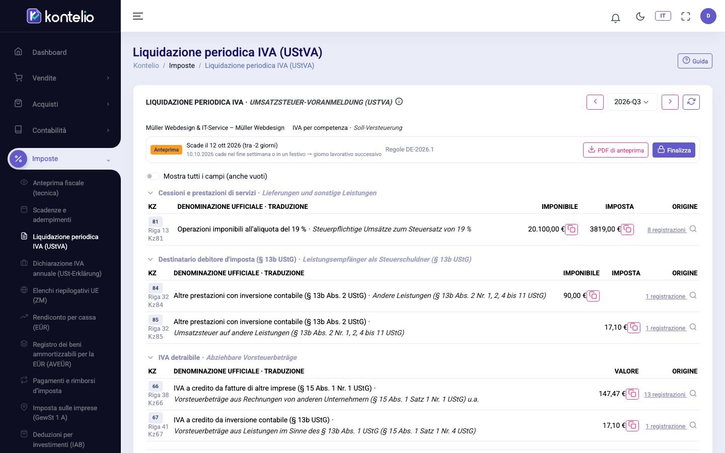 La dichiarazione di un trimestre nello stato Anteprima