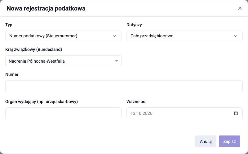 Okno nowej rejestracji