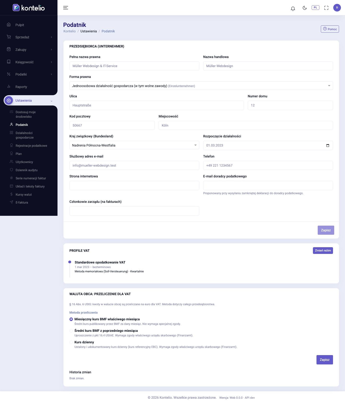 Dane podstawowe i profile VAT