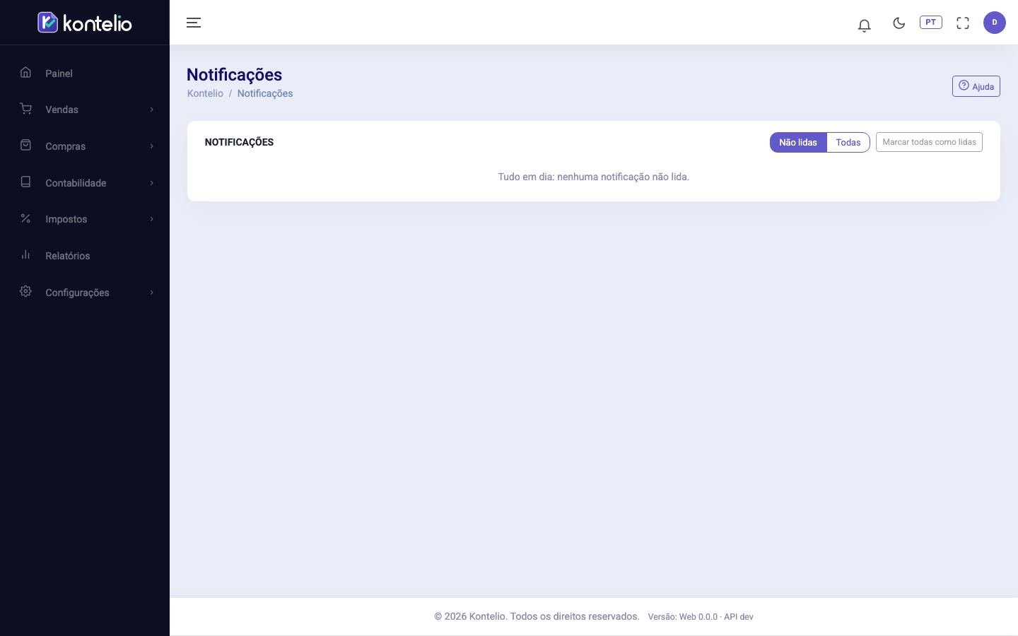 A página com todas as notificações