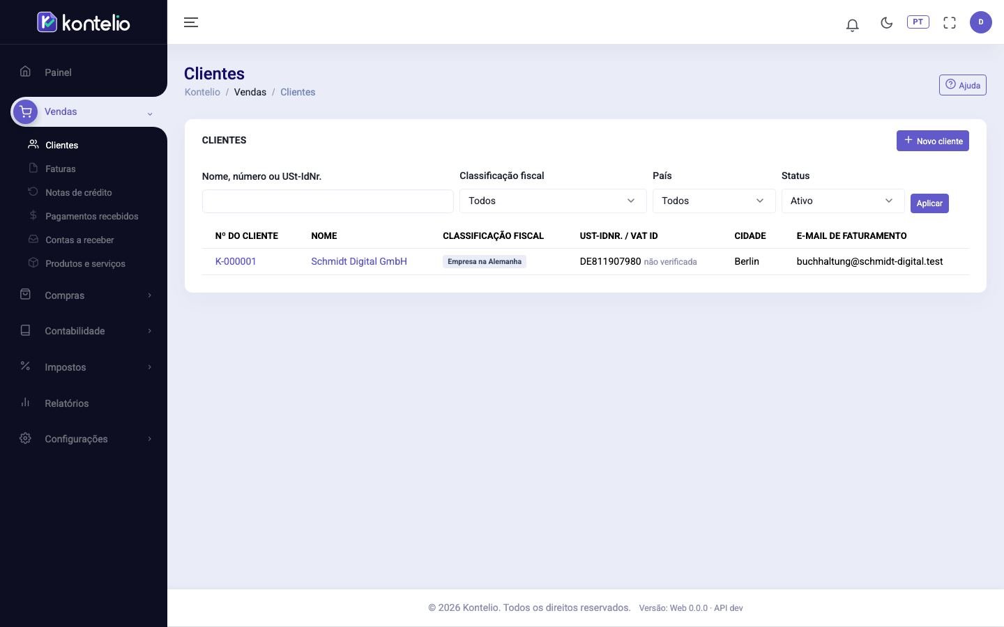 A lista de clientes com busca e filtros