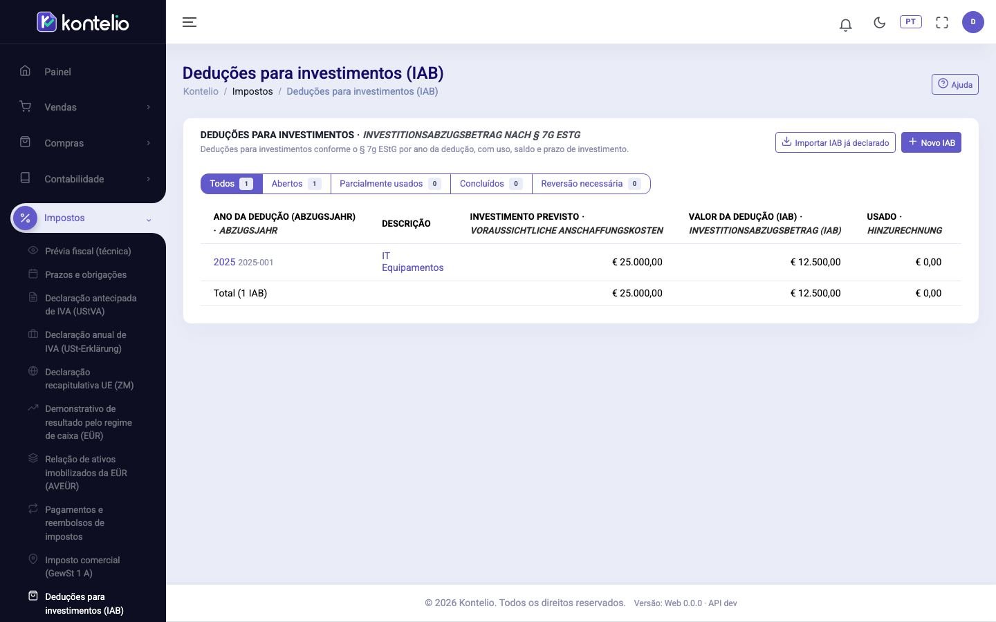 O registro das deduções para investimentos